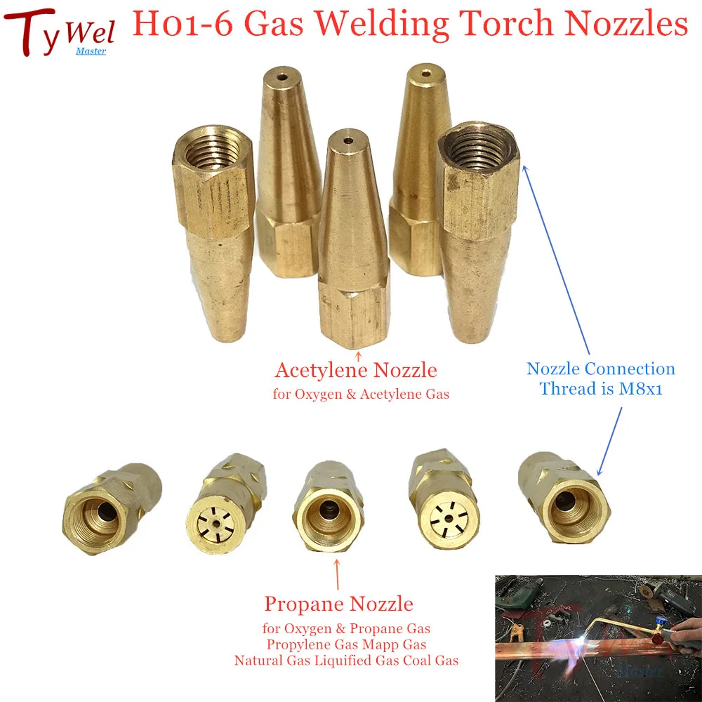 5pcs Welding Tip Oxygen Propane Gas Acetylene M8 for H01-6 Welding Torch Nozzle