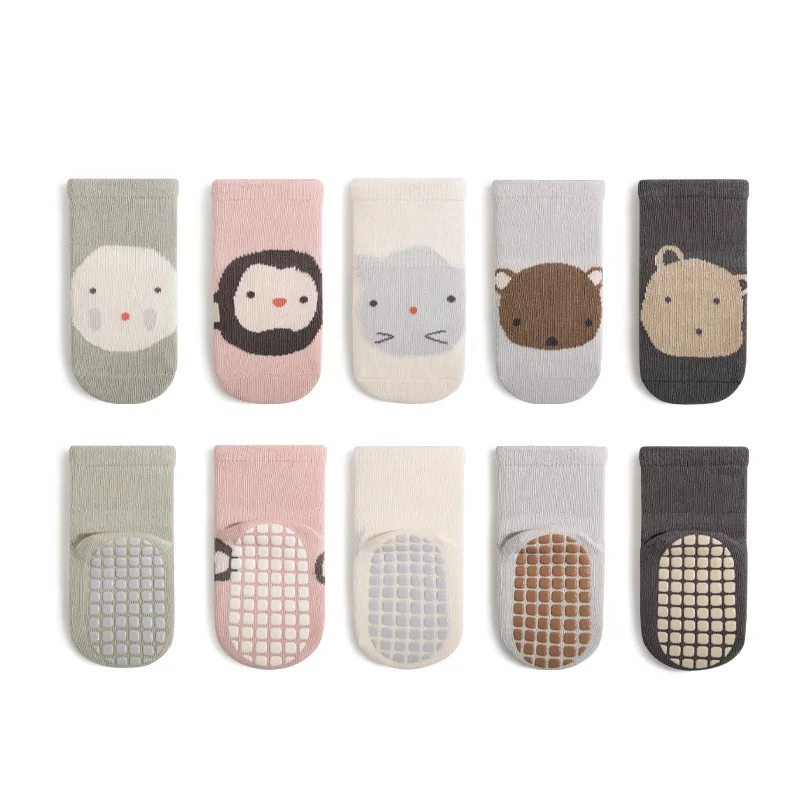 3 Pairs/Lot Baby Floor Socks Fall Winter Indoor Full Sole Newborn Socks Rubber Non-Slip Cute Cartoon Baby Toddler Tube Socks