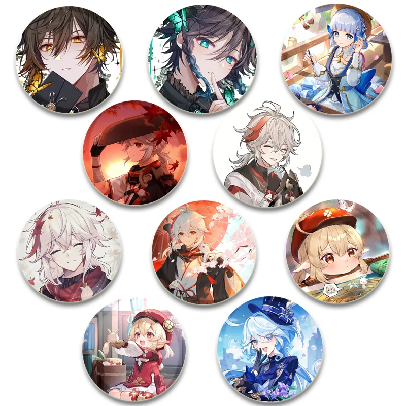 Genshin Impact Anime Game Character Klee Barbatos Lumine Round Pins，DIY Creative Brooches for Backpack Jewelry Accessories Gifts