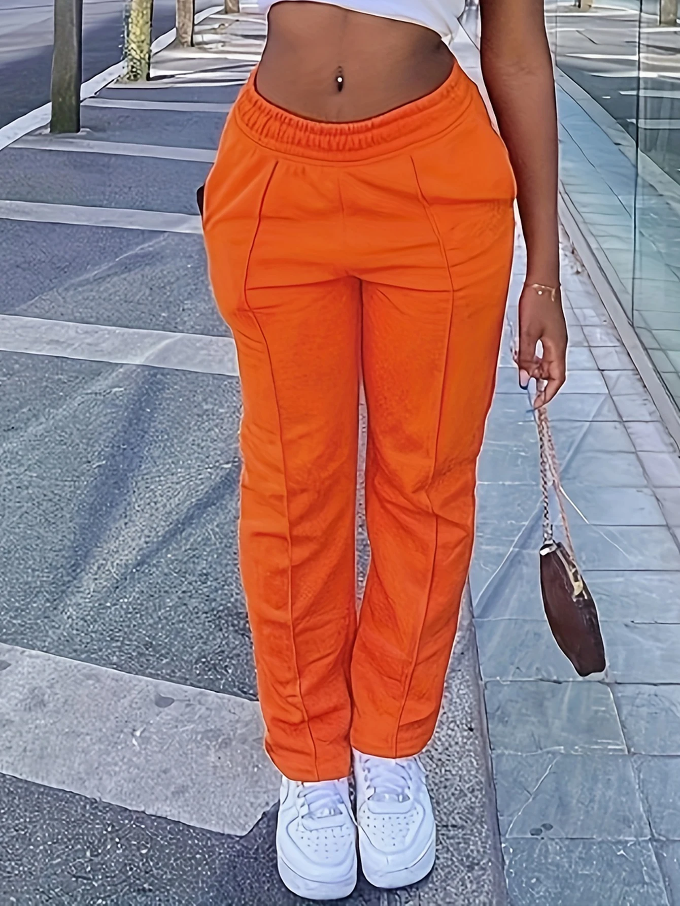 

Женские повседневные брюки с широкими штанинами, универсальные прямые брюки оранжевого цвета для всех сезонов