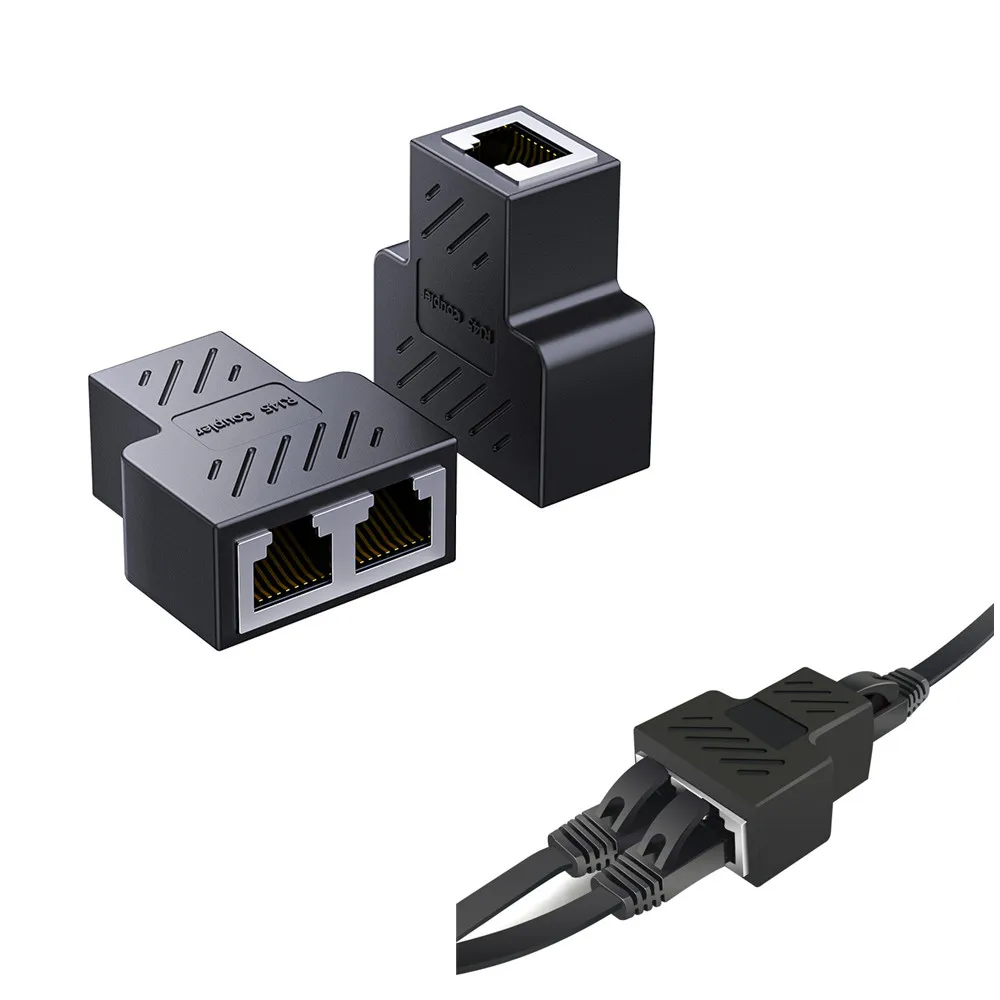 2 pces 1 a 2 vias lan rj45 extensor divisor ethernet adaptador para conexão de cabo internet 1 entrada 2 saída de alta qualidade