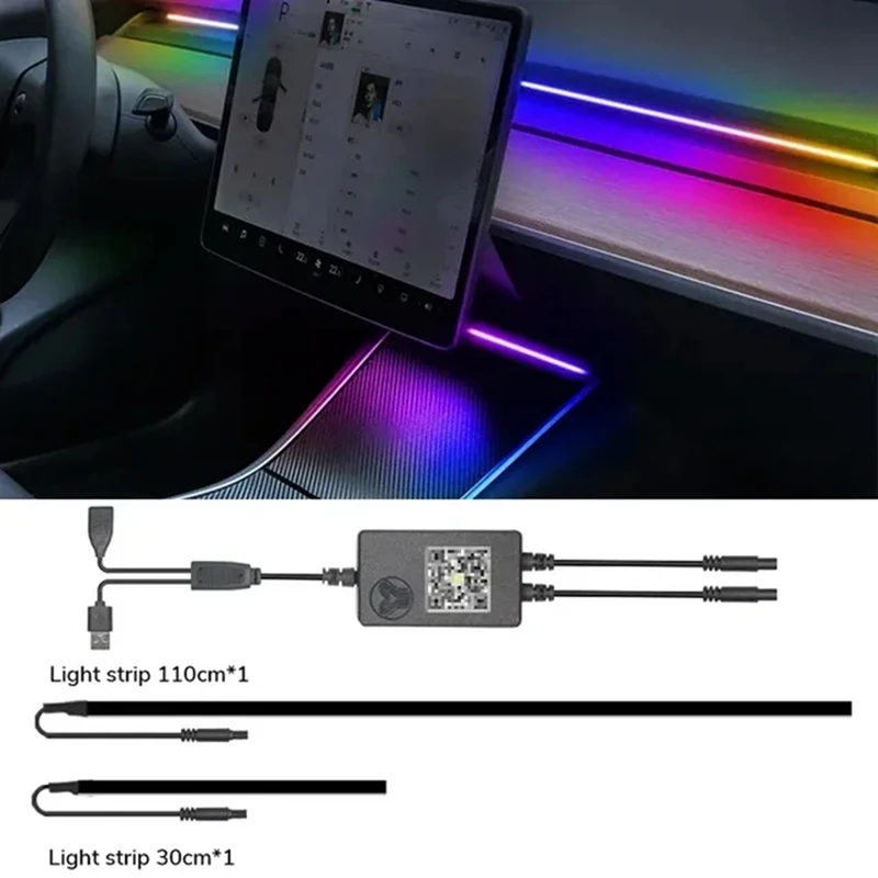 For Tesla Model 3 Y Car Interior RGB Neon Light LED Strip Center Console Dashboard Ambient Lamp