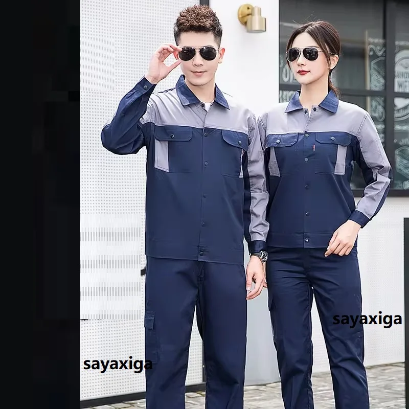 

Cotton work clothing summer breathable auto repairman mechanical workshop working coverall two tones warehouse staff protection