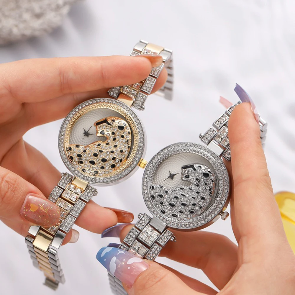 Conjunto de joyería de 4 piezas para mujer, reloj de pulsera de lujo, relojes de cuarzo con diamantes de cristal, con caja