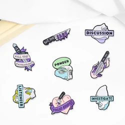 Broche de solapa con forma de gota de aceite para hombres y mujeres, Pin de insignia, bolsa de tela vaquera, accesorios de joyería de moda, regalo creativo, texto de dibujos animados, daga de yeso