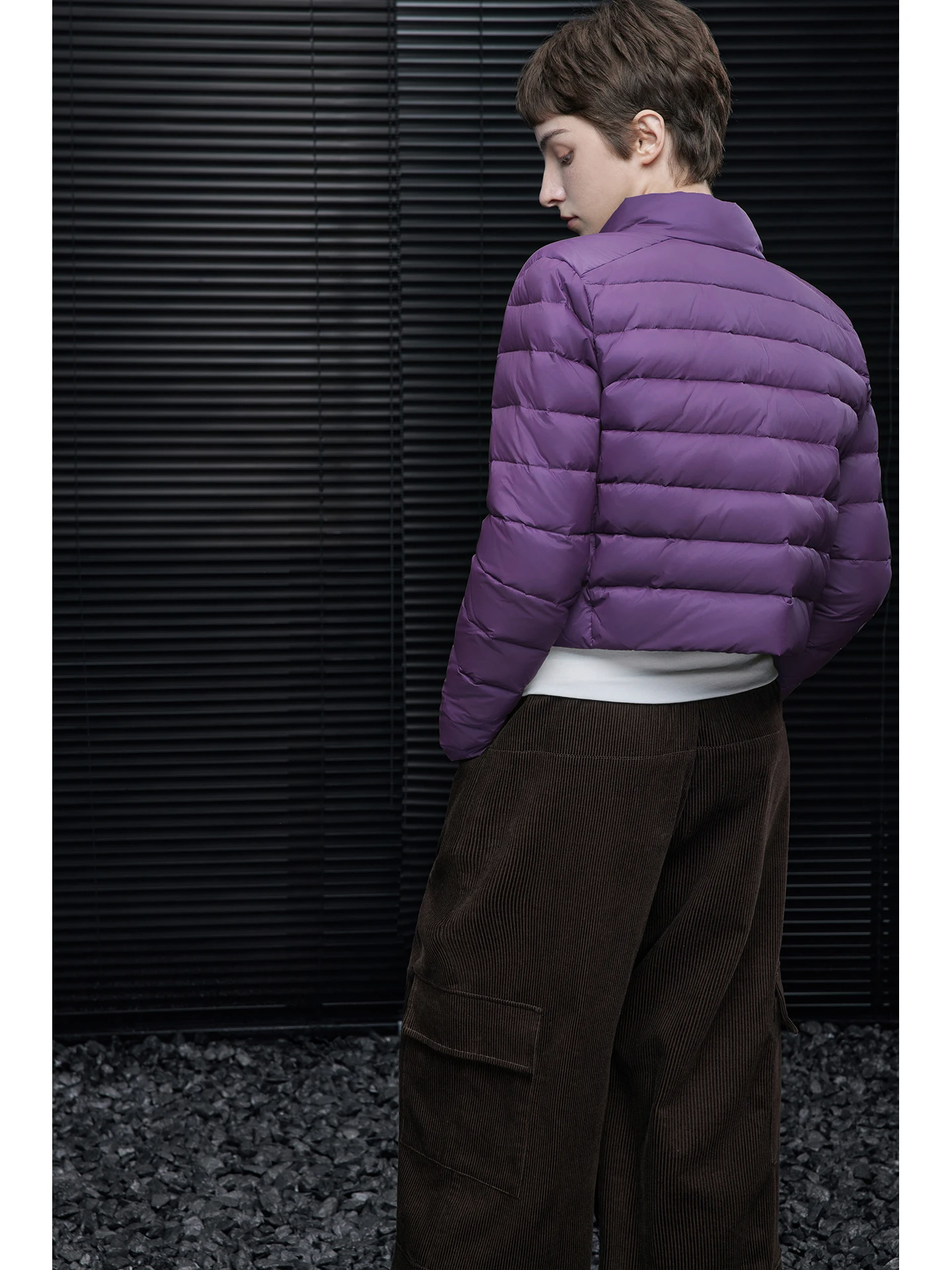 

Фиолетовая короткая куртка с воротником-стойкой, женская, модная, в уличном стиле, зима 2025, новинка, теплая, из нейлона, с белым пуховым наполнителем