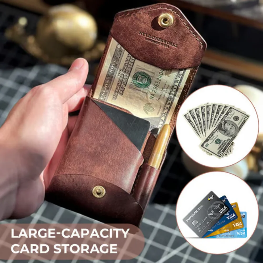Retro Multifunctional Wallet Mini Portable Snap Card Holder for Men and Women Leather Purse Money Pouch Versatile Coin Bag