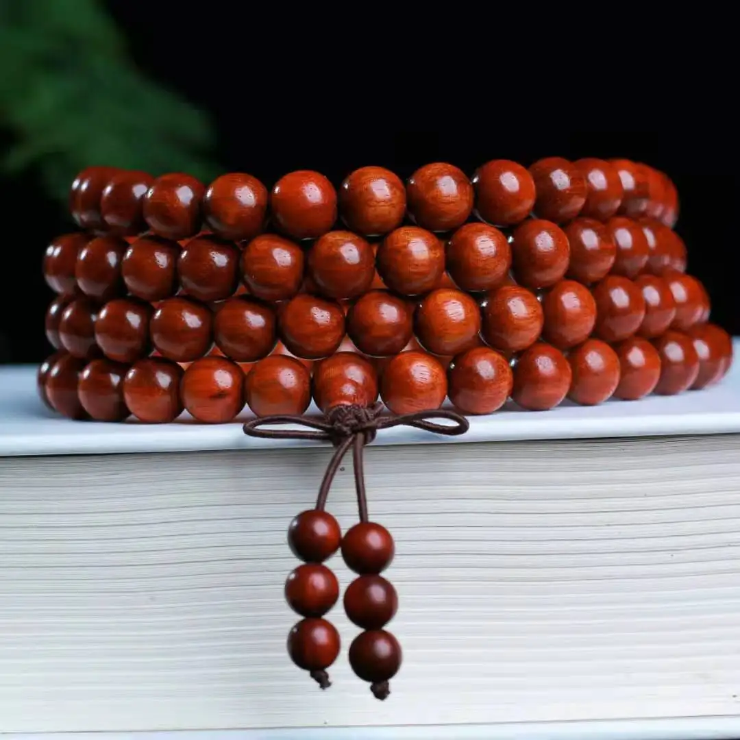 Chinese Wood Carved Red Sandalwood Hand String 108 High Oil Zambian Blood Sandalwood Beads Exquisite Hand Strings Bracelet