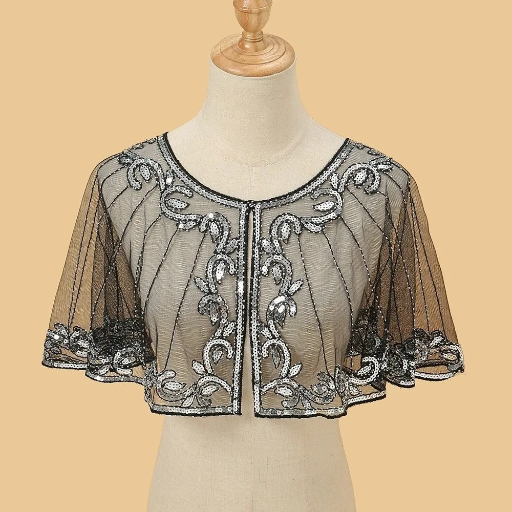 

High Quality Thin Party Shawl Sunscreen Clothing Sequin Flapper Shawl Shiny Polyester Sunscreen Cardigan Evening Gowns