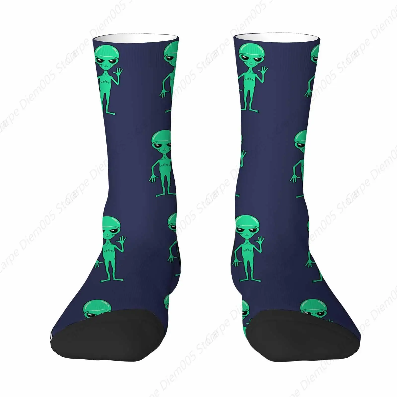 Cartoon Character Alien Mens Fun Dress Socks Group Of Green Alien Socks For Women Funny Novelty Crazy Design Cotton Socks