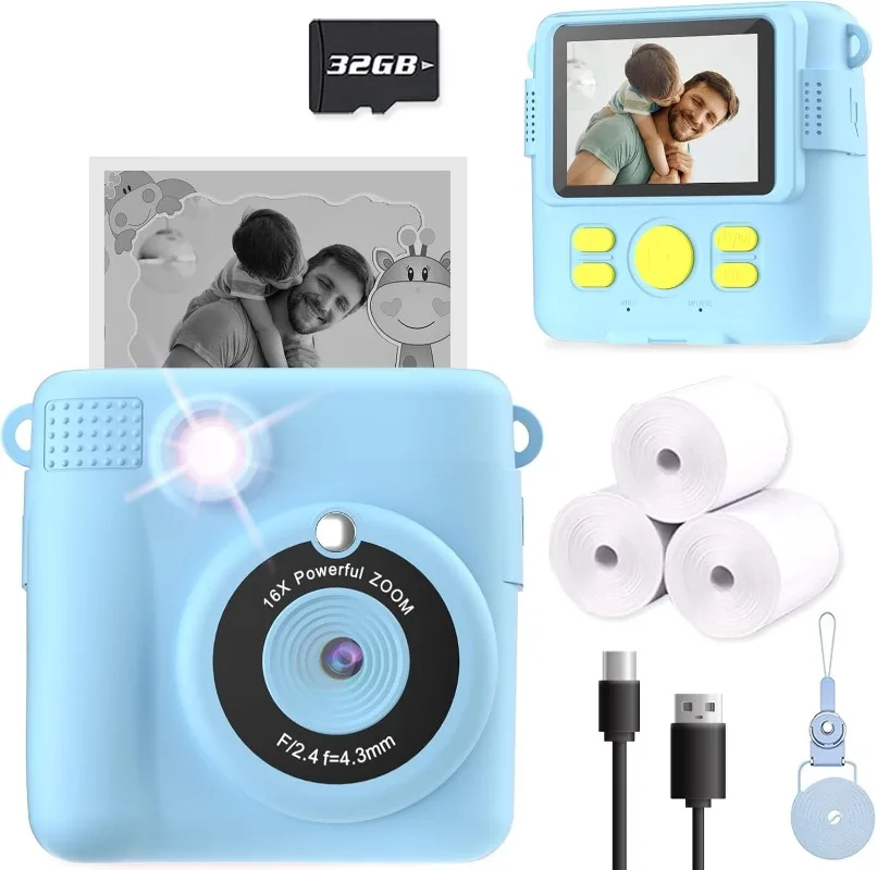 Instant Print Camera for Kids, Christmas Birthday Gifts for Girls Boys Age 3-12,Kids Digital Cameras for Toddler, Portable Toy