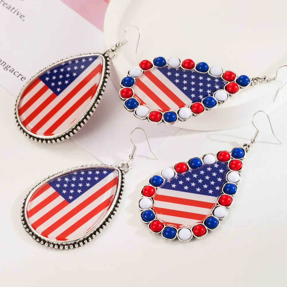 2024 New Independence Day USA Flag Water Drop Dangle Earrings