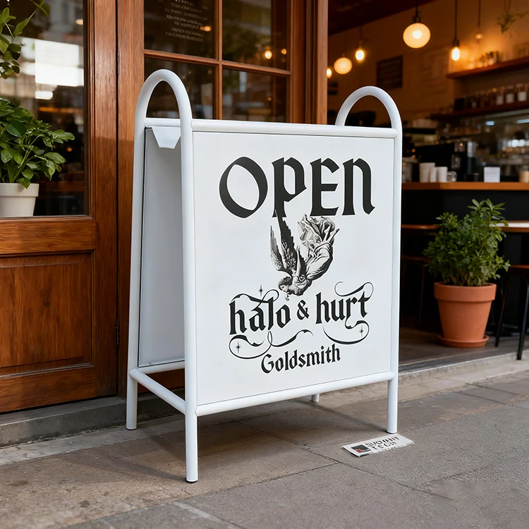 Double-Sided A-Frame Sidewalk Sign Stand Metal Pavement Advertising Board For Business Outdoor Display