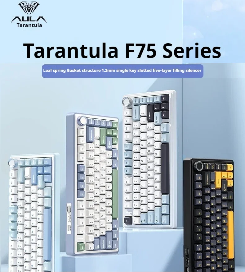 Teclado mecânico sem fio AULA F75, teclado gamer tri-mode personalizado hot-swap 75% layout, estrutura de junta de perfil OEM