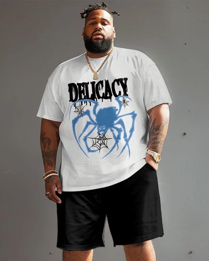 Biggmans Plus Size L-9Xl Men\'s T-Shirt Set Hip Hop Bronson Short Sleeve Tee Oversized Tops Casual Stripe Print Suit Clothing