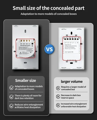 Imagen 2 del producto TNCE-interruptor Tuya US zigbee wifi, 1/2/3/4 gang, sin neutro/cable, botón de pared de control de luz LED, voz inteligente con Alexa y Google Home