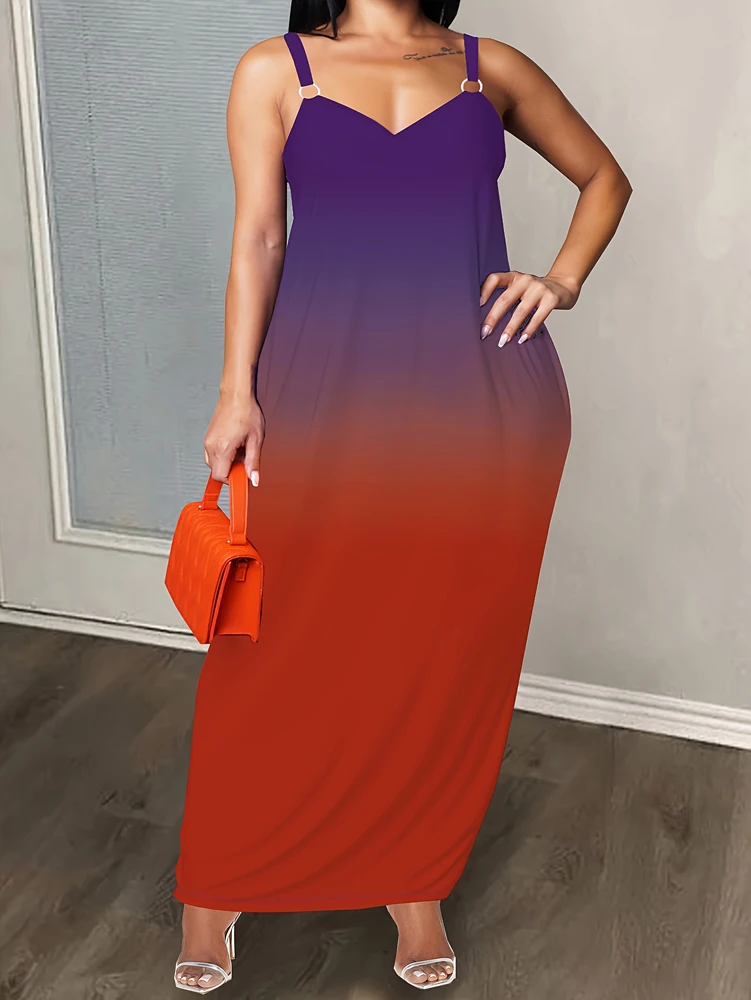 

Плюс размер 2023, женский повседневный сарафан без рукавов на тонких бретельках, свободное длинное летнее пляжное платье больших размеров с карманами