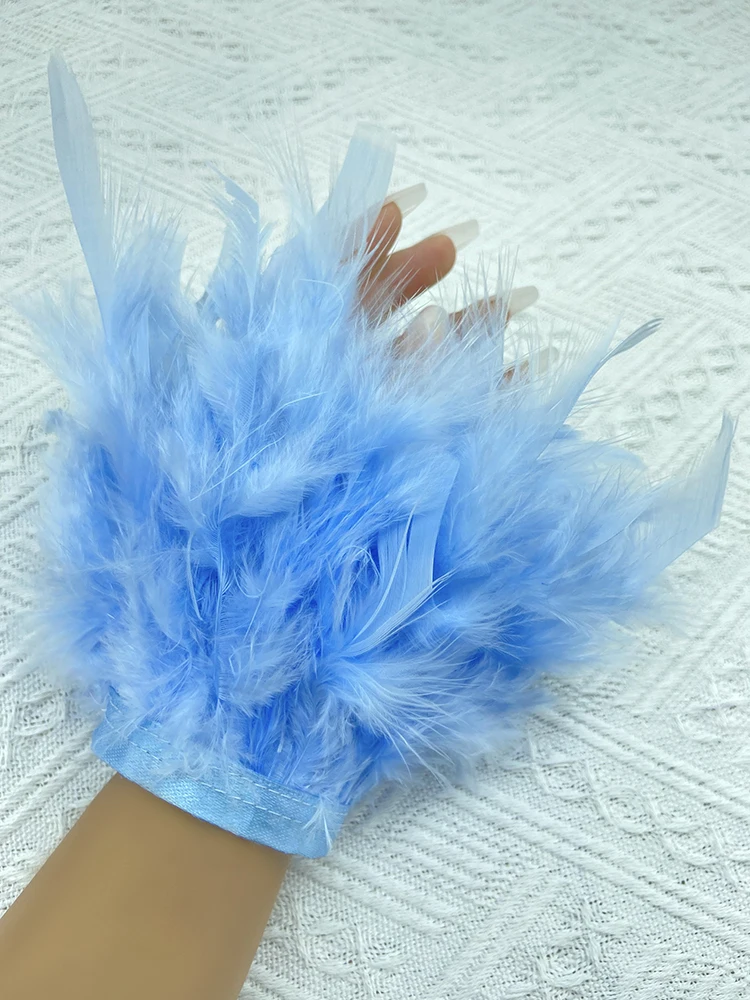 Fluffy Fur Feather Cuffs Women Real Fur Ostrich Feather Arm Cuff Fashion Suit Top Hand Cuffs Accessories Snap Bracelets 35 Color