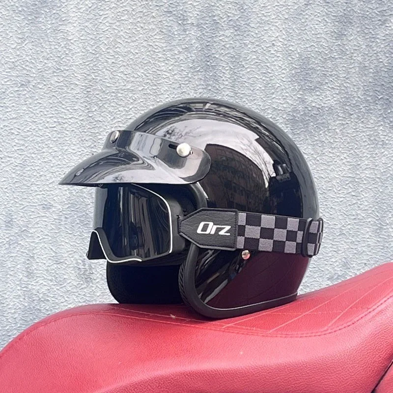 

New 3/4 Retro Motorcycle Helmet for Men Women DOT ECE Approved Open Face Vintage Cruiser Helmet with UV Goggles for Riding