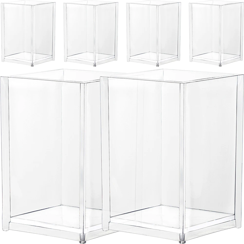 

6pcs Acrylic Desk Storage Box Transparent Pen Holder Office Stationery Organizer Desktop Makeup Brush Container Clear Sundries
