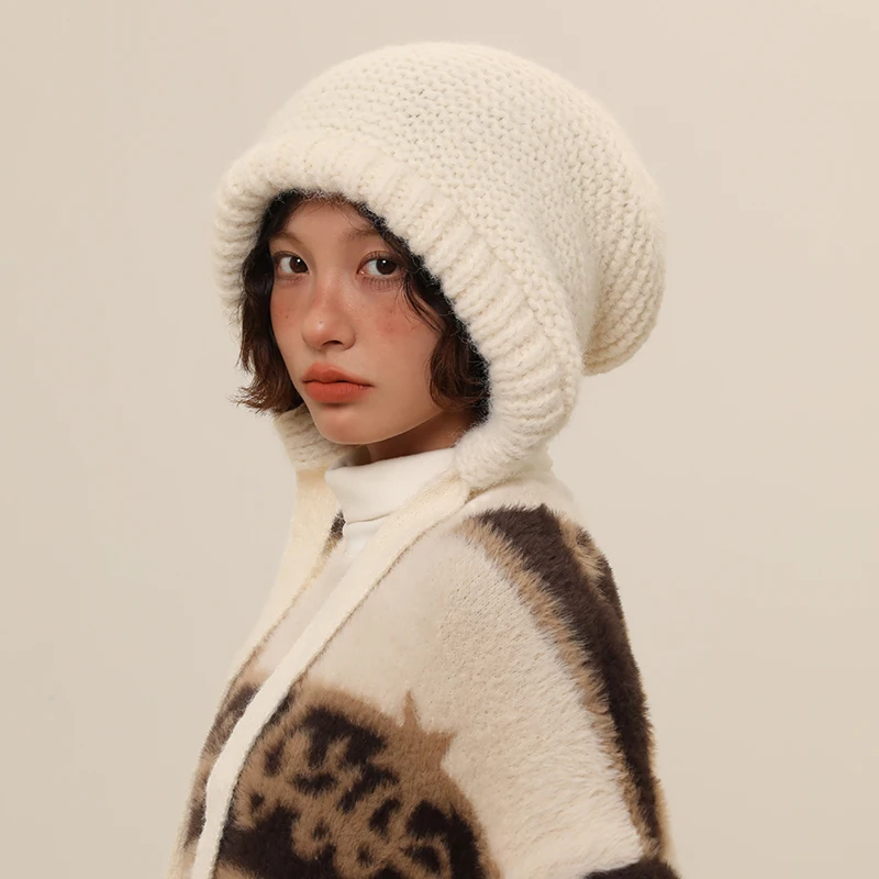 

Strap Stacked Hat Wool Knitted Hat for Men and Women in Autumn and Winter, Warm and Cold proof, Small Face Showing, Hairline Hat