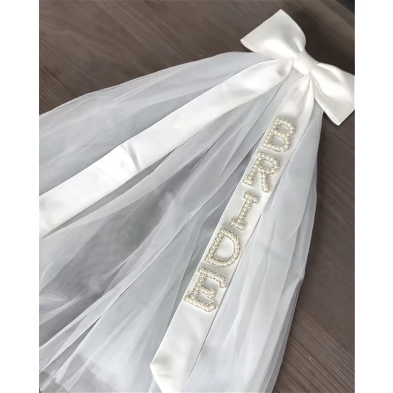 

Bride To Be Pearl Curvy Veil White Bow Tulle Bachelorette Party Bridal Shower Gift Party Supplies Wedding Decor Bride To Be Gift