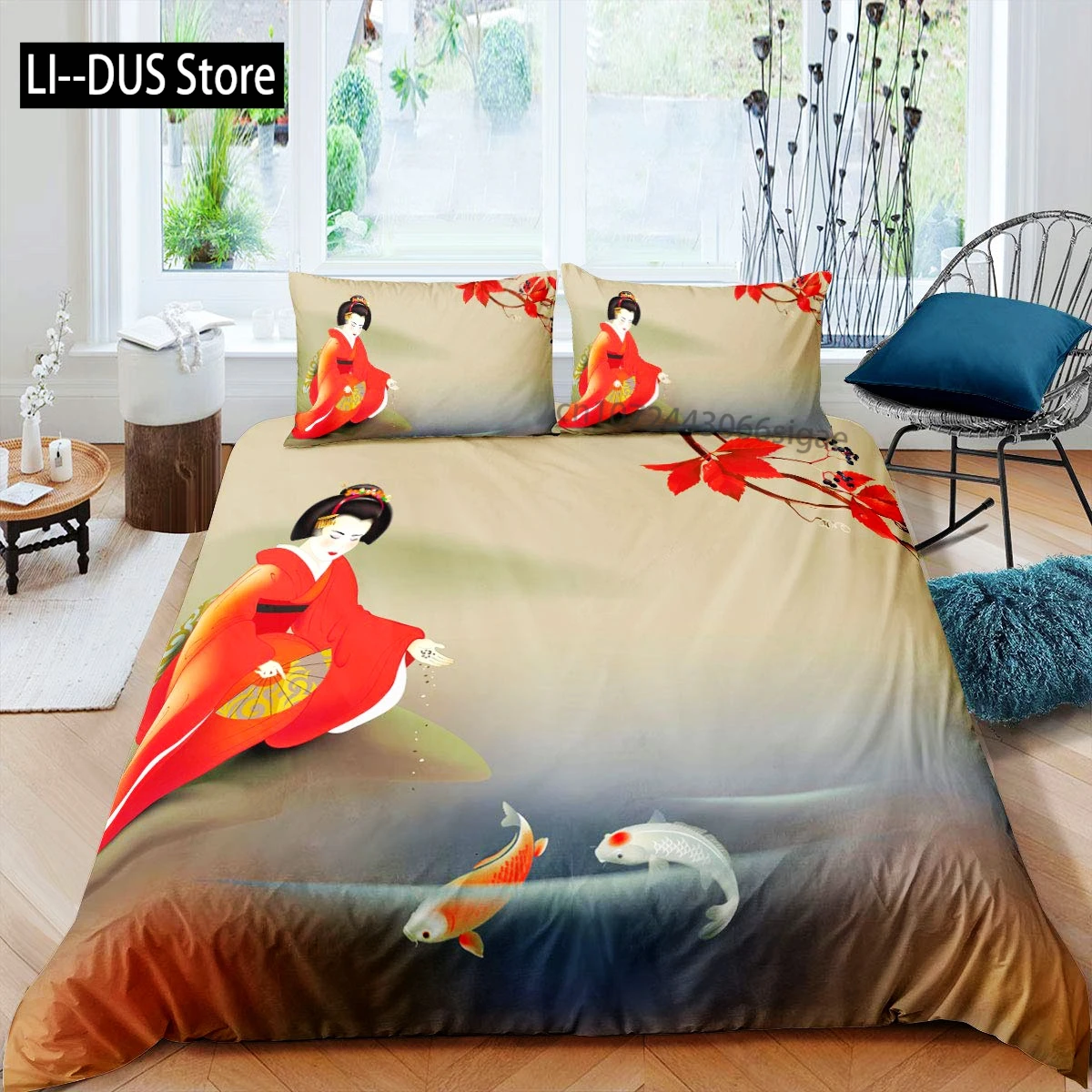 

Koi Fish Duvet Cover Set King Size Oriental Asian Culture Lotus Bedding Set Microfiber Twin Cloud Quilt Cover For Girl Farmhouse