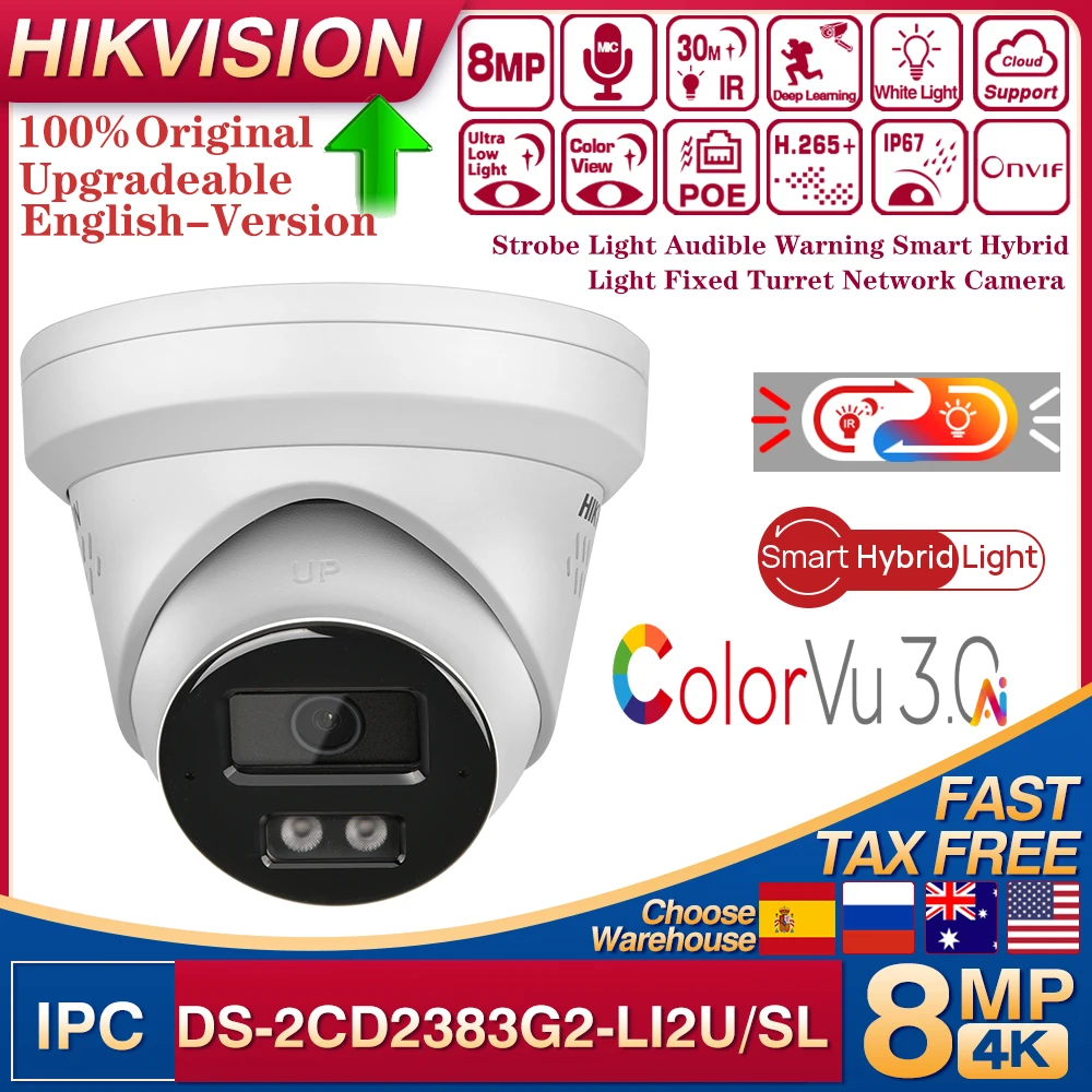

Hikvision 4K 8MP DS-2CD2383G2-LI2U/SL Acusense Strobe Light and Audible Warning & Smart Hybrid Light Fixed Turret Network Camera
