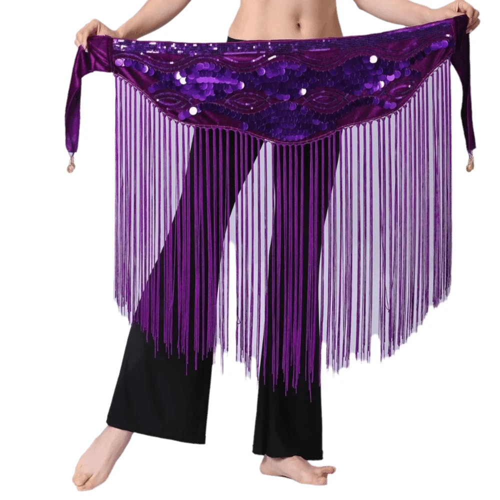 Creative Belly Dance Belt Triangle Colorful Triangle Hip Scarf Skirt Wrap Skirt Long Tassel Sequin Waist Chain Latin Dancewear