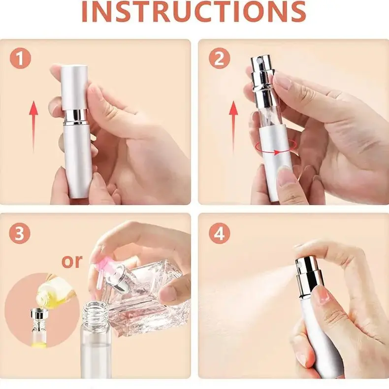 4pcs+4 Accessories 5ml Refillable Portable Mini Perfume Atomizer with 4 Spray Bottles, 2 Funnels, 2 Dispensing Shenanigans
