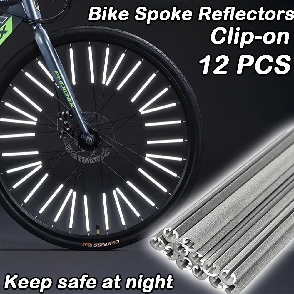 12Pcs Gray Bicycle Reflective Spokes Night Riding Steel Ring Reflective Strip for Round Steel Wire Spokes Safety Protection