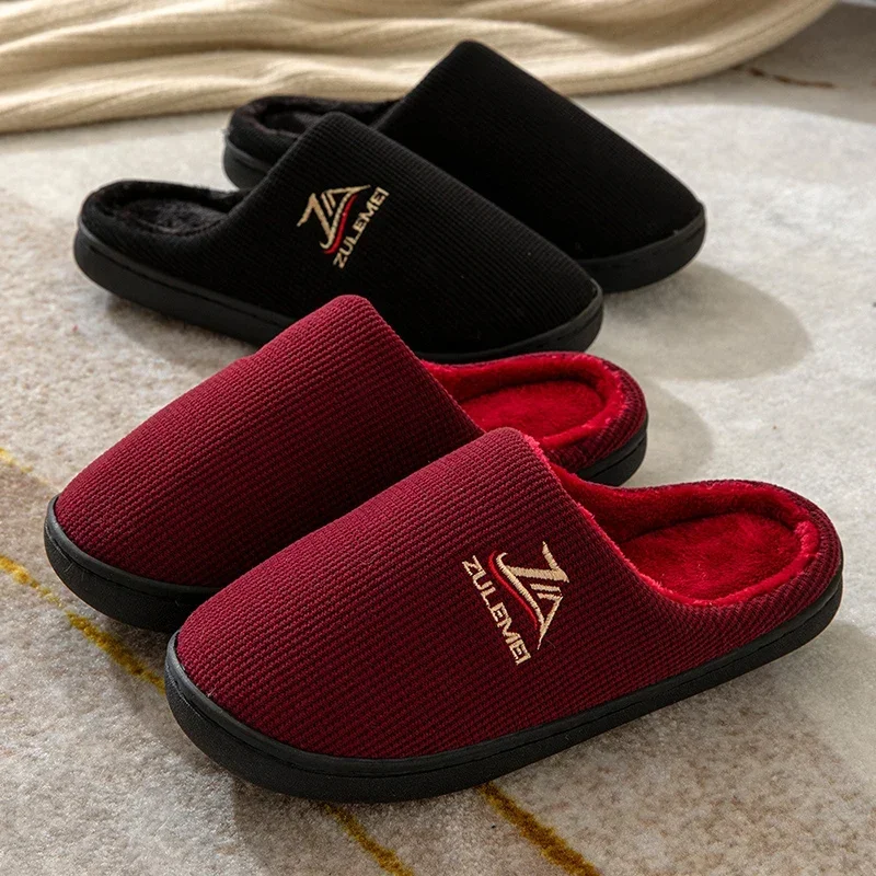 

Cotton Fluffy Slippers Men Home Plush Designer Winter Shoes Flats 2024 Casual Platform Fur Slides Couple Warm Soft Large Size