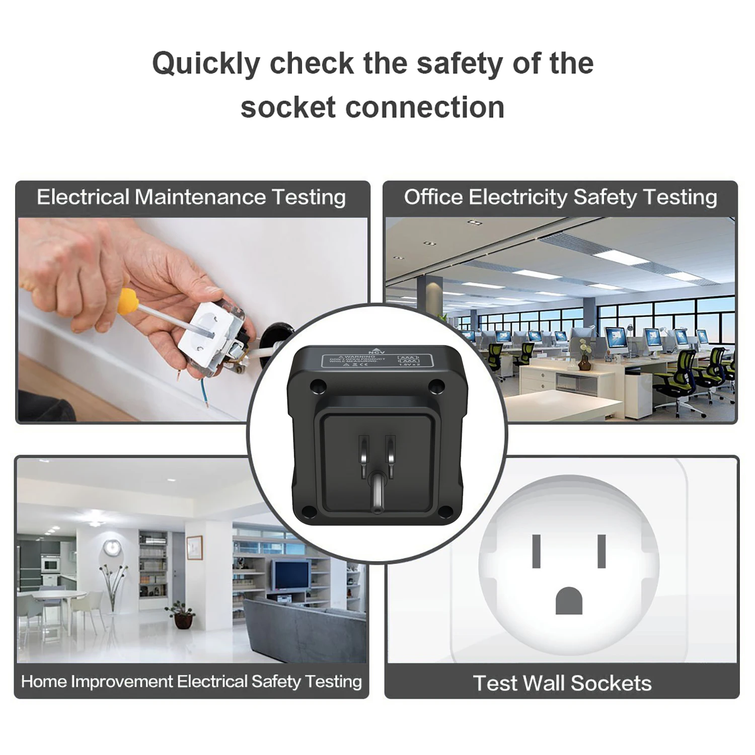 BSIDE Smart Socket Tester Smart Socket Voltage Checker RCD GFCI Test NCV Live Neutral Test EU US UK Plug Table