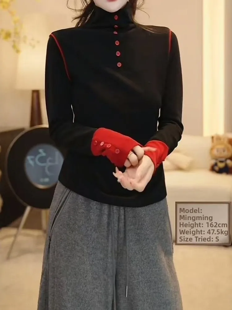 

Faionable Slimming Long Sve Base irt f High Ne Трикотаж больших размеров Повседневная зимняя внутренняя одежда Топ для женщин