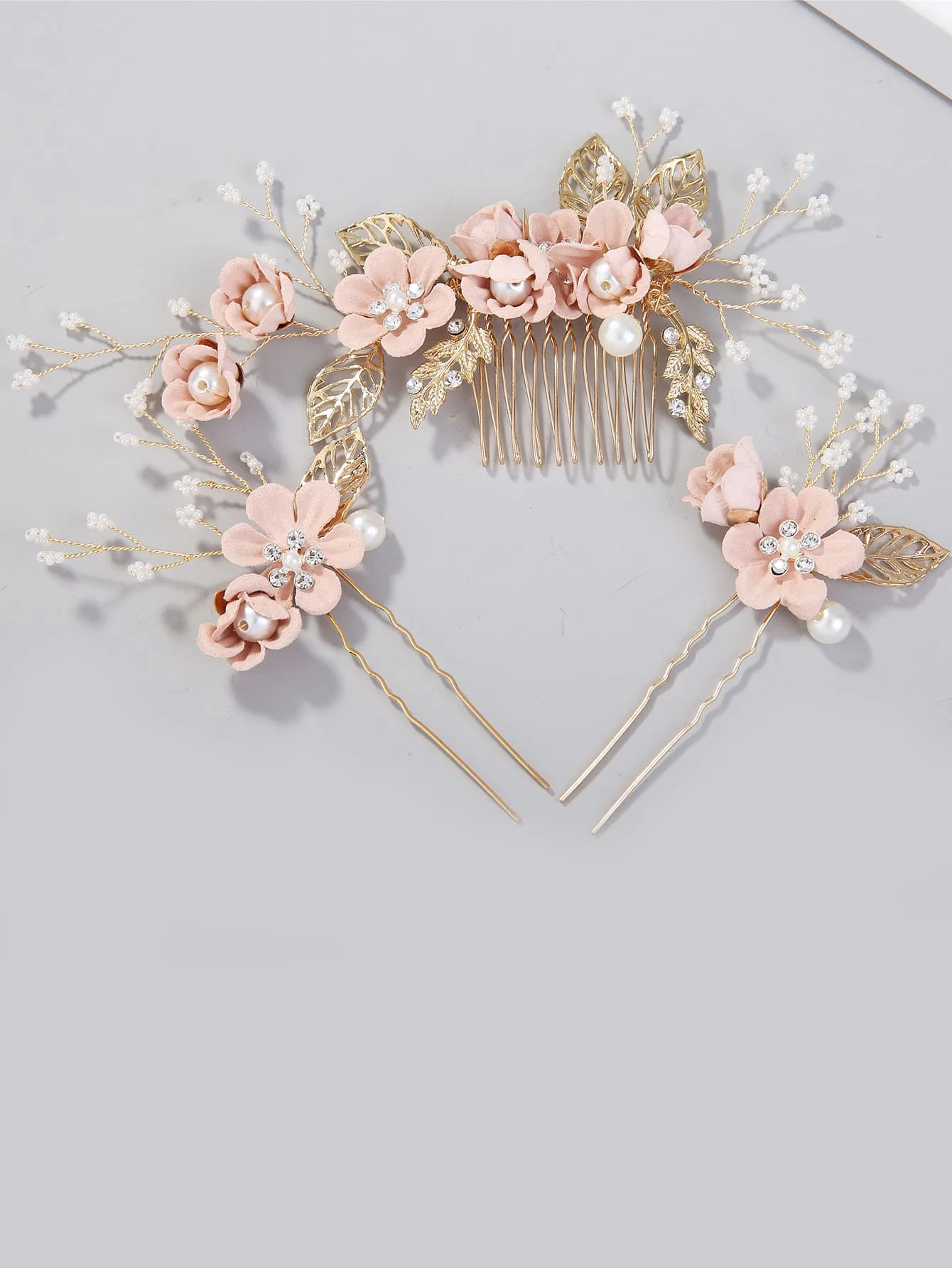 

Набор из 3 предметов для волос с цветочным узором, искусственным жемчугом и стразами для свадебного образа в стиле бохо