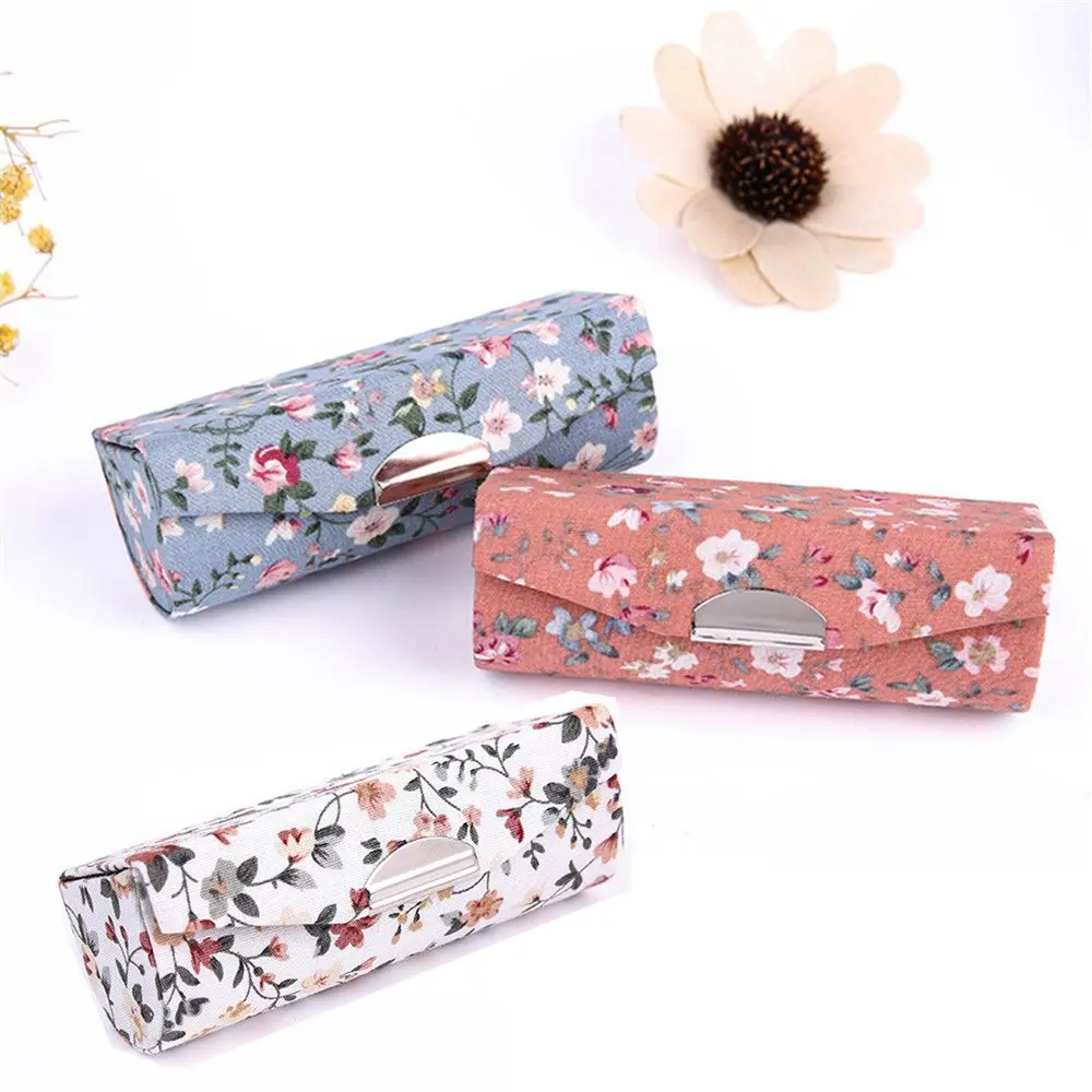 Fashion Gift Retro Embroidered Flower Designs Jewelry Holder Mini Mirror Lipstick Case Lip Gloss Box