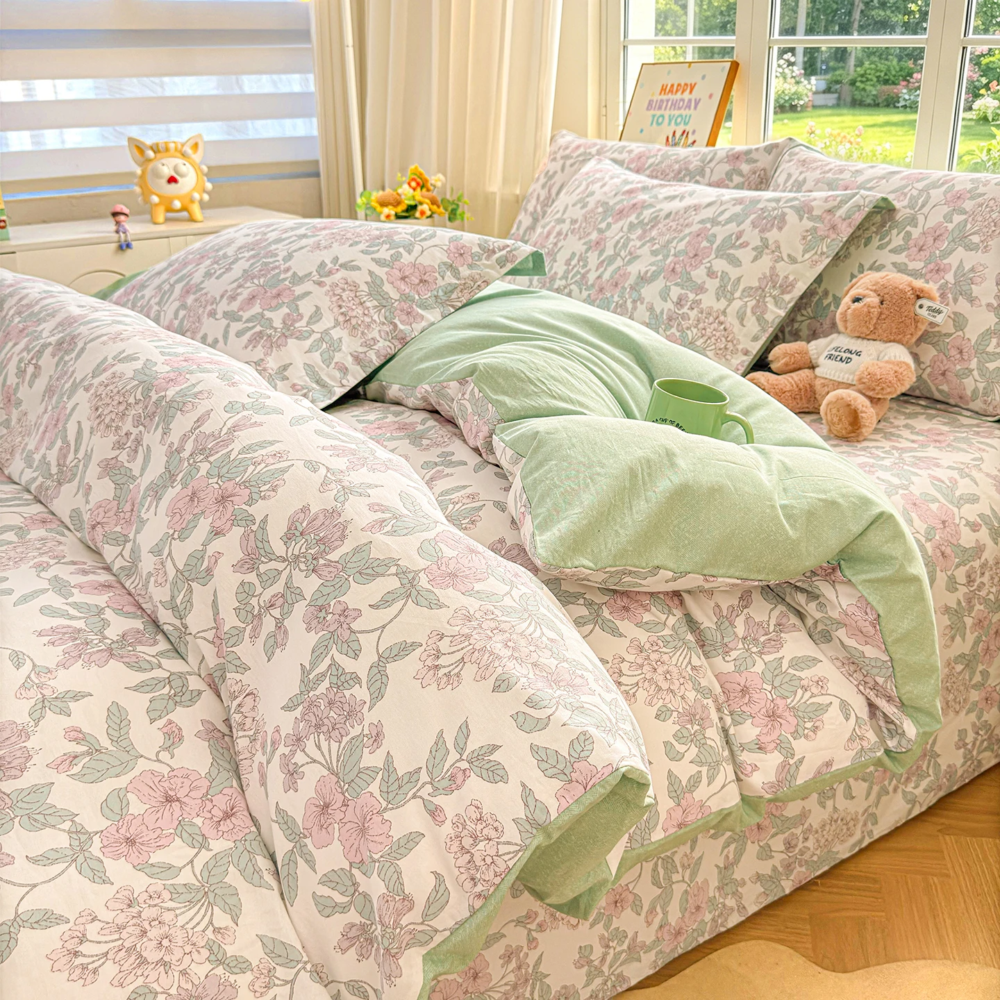 1枚入り、100％純綿製、クイーンサイズ／キングサイズ、花柄プリントの掛け布団カバー、ダブルベッド用、シングルベッド用。
