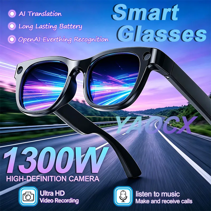 

2026 New 1300W HD Camera Smart Glasses Anti-shake 1080P Photos&Videos Multiple Languages Translation Music BT Call Smart Glasses