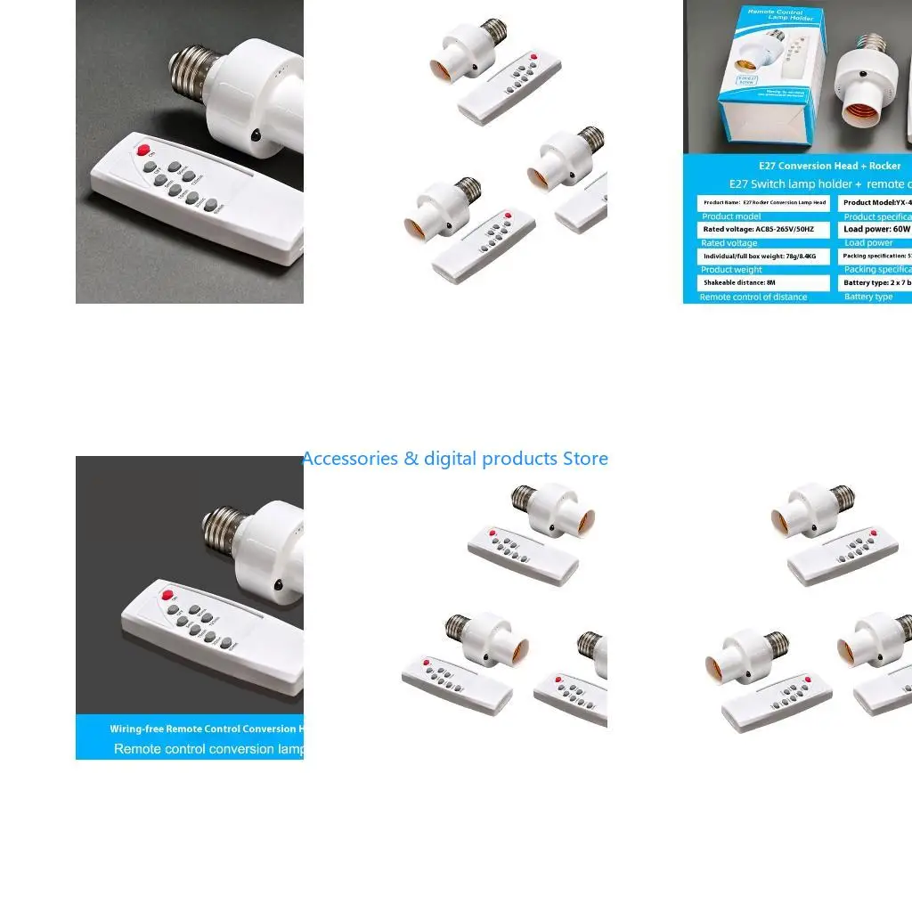 77JD 1/3 Set Light Bulbs Socket Switches Remote Control Light Socket E27 Base Lamp Holder for Garage Wireless Light Switches