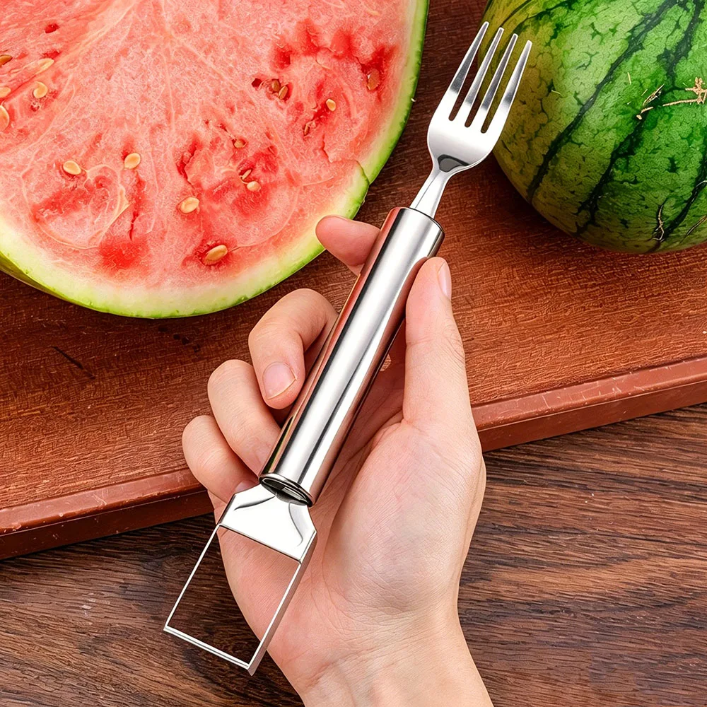 Stainless Steel Watermelon Open Tool Double Head Fruit Splitter Slicer Fork Long Handle Melon Cutter Kitchen Gadgets Tools