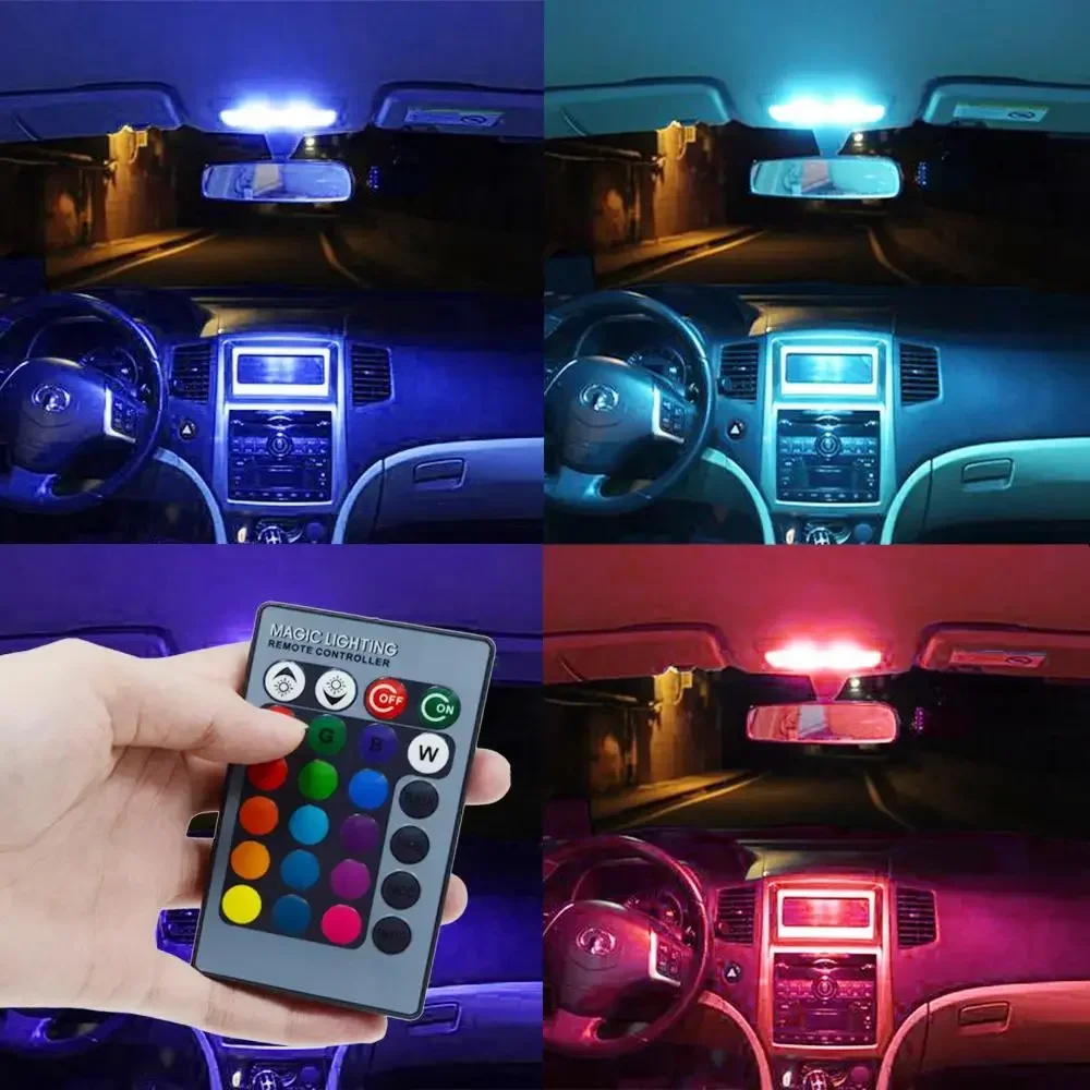 

T10 RGB 24key Gray Car Reverse Led Atmosphere Turn Signal Auto Interior Roof Reading Dome Festoon Multiple Colors Remote Control