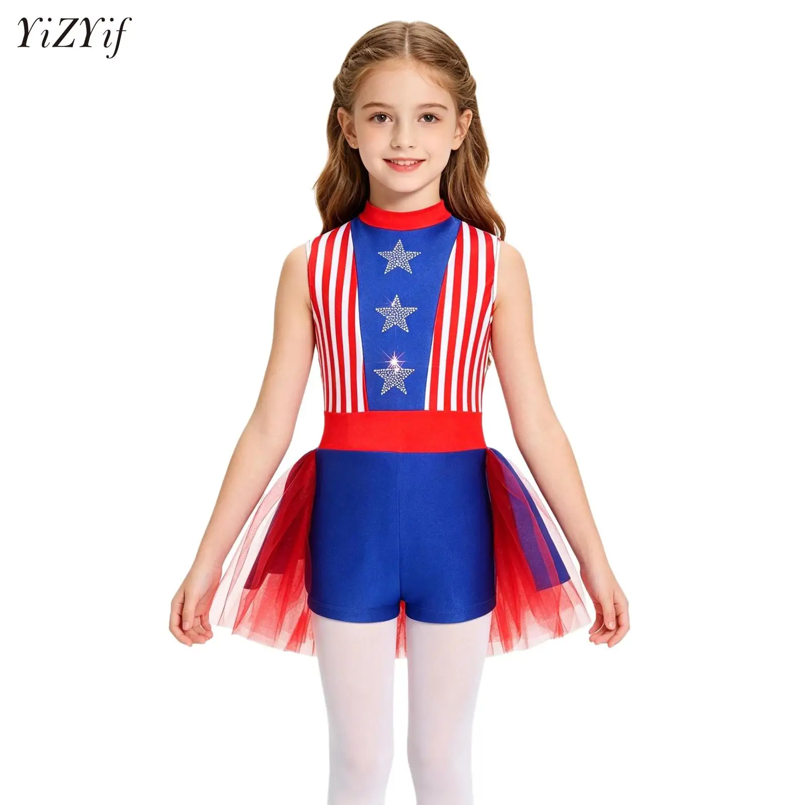 Kids Girls Gymnastics Ballet Dance Dress One-piece Skirted Jumpsuit Sleeveless Shiny Tutu Dress for Figure Skating Performance