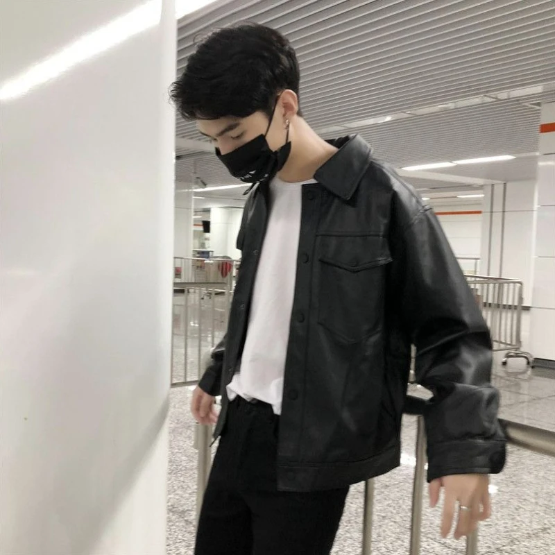 

Men's PU Motorcycle Jacket Short Korean Style Slim Fit Couple's Coat Fashionable Autumn Winter Outerwear​