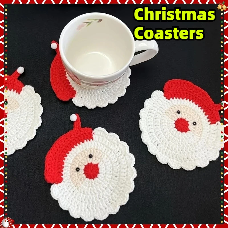 2025 Posavasos navideños hechos a mano de ganchillo, tapetes aislados para tazas para té/café, decoración navideña para el hogar, decoración festiva para el hogar