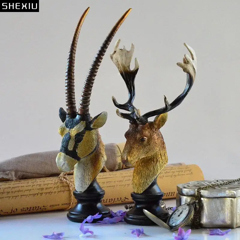

Simulated Animal Model Antelope Head Deer Head Statue Desk Decoration Elk Sculpture Crafts Resin Ornaments Vintage Home Decor