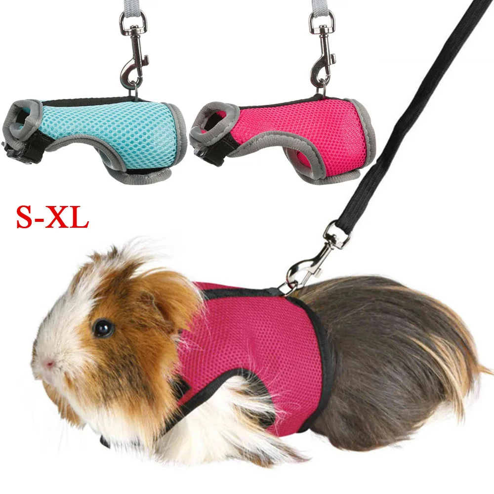 Adjustable Pet Chest Strap With Leash Soft Mesh Harness Small Rabbits Rat Vest Leashes Set Elastic Rabbits Accessories Lapin