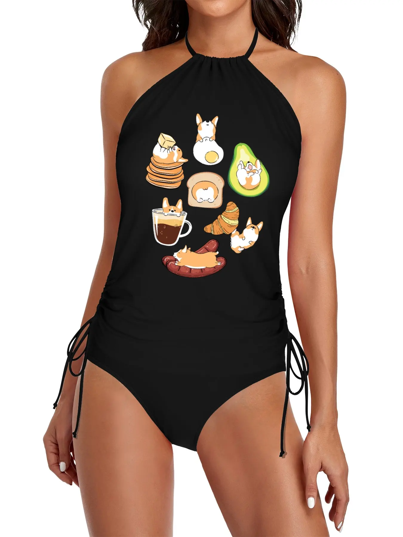 

Corgi Breakfast - Pink Split Swimsuit Set summer women Woman swimsuits swimsuit women
