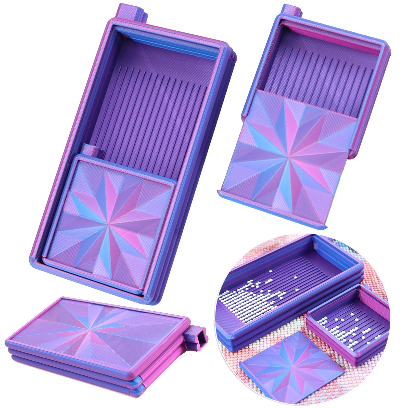 3 in 1 Diamond Art Trays With Lid,Stackable Beading Plates Drill Storage Container Rhinestone Sorting Trays DIY Crafts Tools