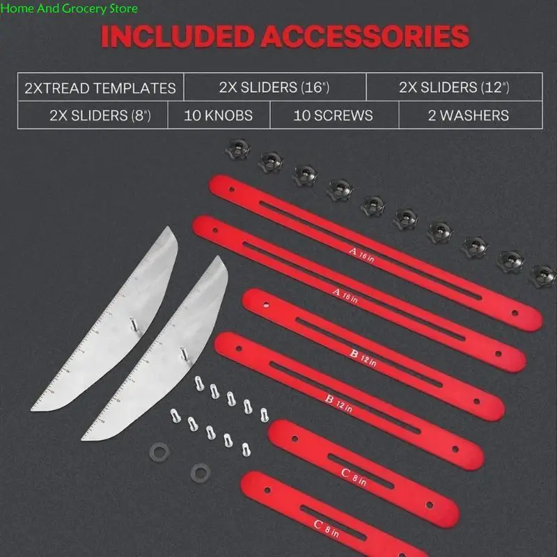 

0XXA Stair Treads Template Tool 10in to 53in Stair Treads Gauge Multifunctional Aluminum Stair Treads Measuring Tool