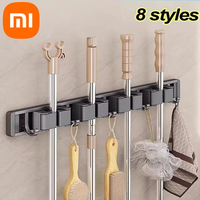 Xiaomi Mop and Broom Organizer With 5 Hooks Rack Mop Holder Wall Mounted Strong Broom Mop Holder Self Organizers Hang Broom